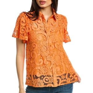 Nanette LeporeLace Short Sleeve Top Tangerine Orange Size Med